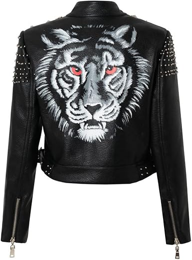 Women PU Leather Slim Fit Cropped Streetwear Tiger Print